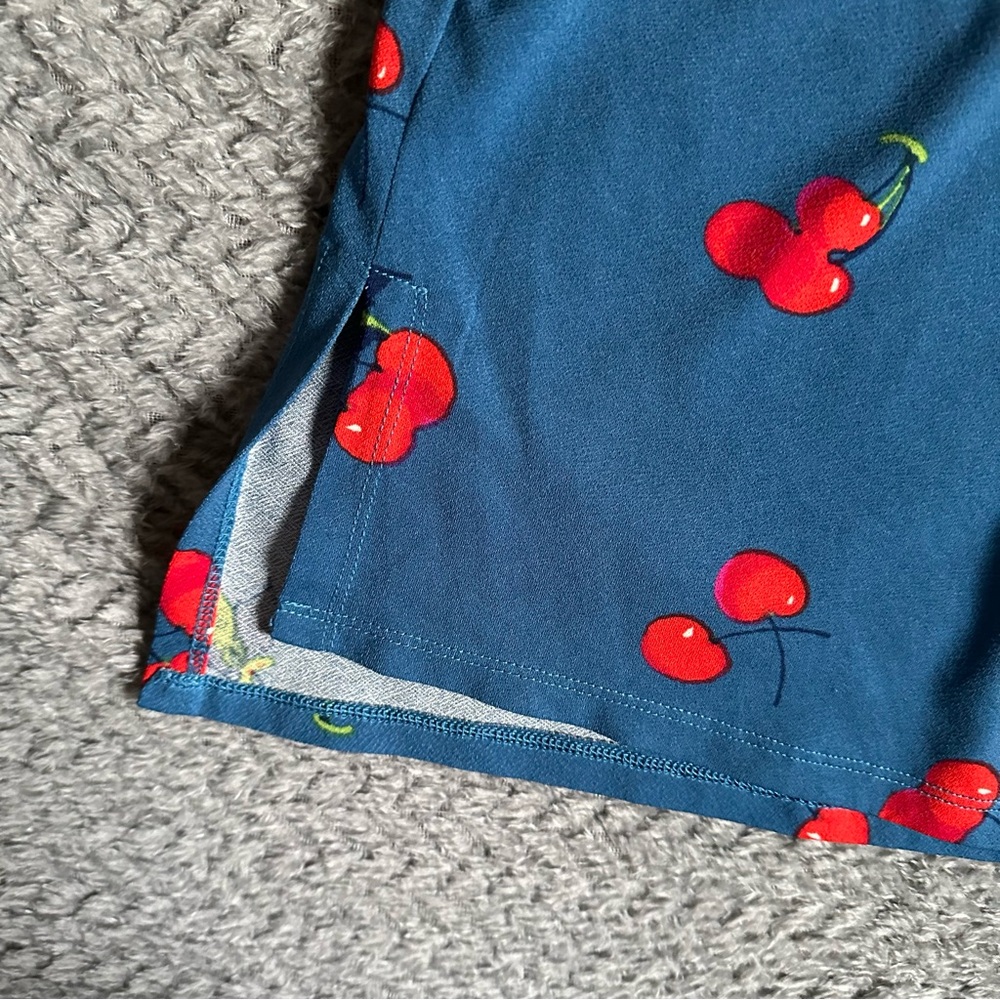 Modcloth Blue Smocked Cherry Print Tank Top with Tie Front Size XL - Picture 4 of 10